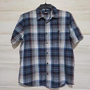 Camicia Vans uomo blu manica corta con bottoni a quadri taglia large - Foto 1 di 8
