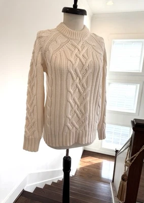 Suéter feminino Kiera de lã pano e osso novo com etiquetas XS novo $395 marfim, malha grossa de cabo - Imagem 1 de 4