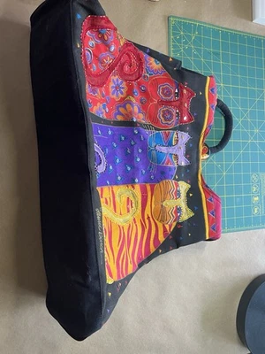 Laurel Burch Vintage Cat Tote Bag, grip closure top, inside pocket with zip - Image 1 of 4