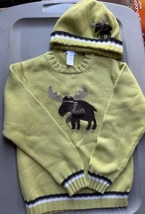 Janie And Jack Moose Sweater Matching Beanie Size 7 - Picture 1 of 1