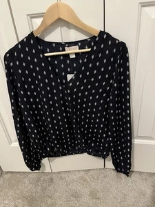 Vixbe Woman’s M Shear Black L/S Faux Wrap Elastic Waist Blouse NWT Career Wear - Picture 1 of 9