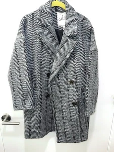 Milly New York schwarz & türkis Wolle Damen zweireihiger Mantel Größe 10 neu mit Etikett - Bild 1 von 5