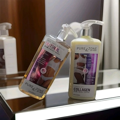 Paquete de 2 jabones corporales de retinol puro y tone + loción corporal de colágeno 5 en 1 32 oz Foto 1 de 4