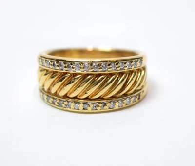 Anillo David Yurman Oro Amarillo 18K Diamante Cable Cigarro Banda Talla 7 De Colección Foto 1 de 4