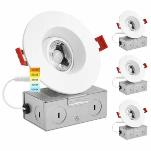 Luxrite 3 Inch Gimbal LED Recessed Light with J-Box 8W 5 Color Selectable 4-Pack - Picture 1 of 7