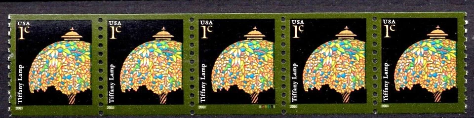 US SCOTT 3758 TIFFANY LAMP PNC COIL STRIP OF 5 PLATE S11111 MNH - Image 1 of 1