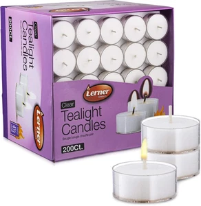 Lerner Clear Tea Lights Candles Bulk - 4.5 Hour Clear Cup Tealight 200 Pack -... - Picture 1 of 7