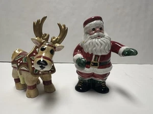 FITZ & FLOYD CHRISTMAS SANTA & REINDERR SALT & PEPPER SHAKERS- UNUSED - Picture 1 of 4