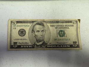 1999 - $5 Five Dollar Bill Fancy Serial Number Note 23037725 - OLD VINTAGE 1999 - Picture 1 of 3