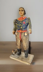 Antique Hand Carved Wood Folk Art Man/Soldier Santos with Tiny Horse, 17" Tall - Picture 1 of 14