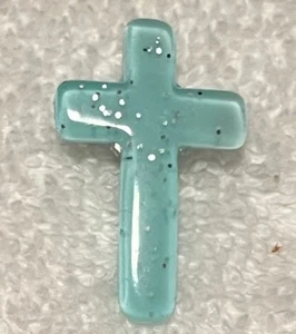 Light blue glitter ACRYLIC CROSS BROOCH PIN 1.5 inch New handmade - Picture 1 of 3