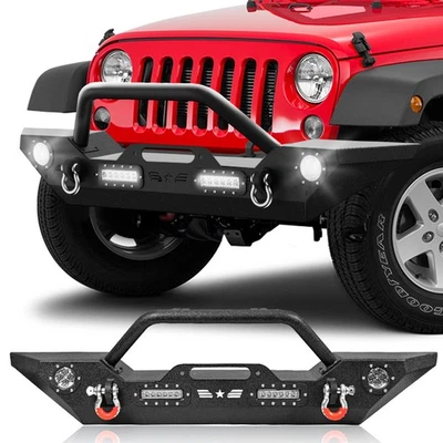 Front Bumper for 2007-2025 Jeep Wrangler JK JL Unlimited w/ LED Lights & D-Rings - Image 1 of 4