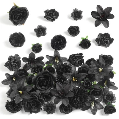 Cabeças de flores falsas para artesanato - Rosas artificiais de seda preta peônias margaridas e... - Imagem 1 de 4