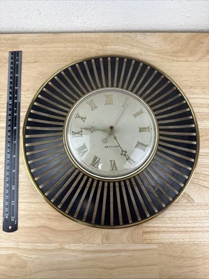 Westclox Orbit Wall Clock 12” Cartwheel Brass USA MCM 1960s  PARTS/REPAIR ONLY - Image 1 of 4