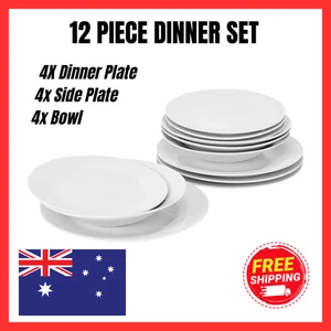 NEW Porcelain 12 Piece Dinner Set White Microwave and Dishwasher Free Postage - Picture 1 of 9