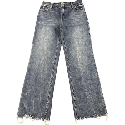 Alice + Olivia Jeans Womens 28 Blue Brooklyn Ember Slim Straight Distressed Fray - Image 1 of 4