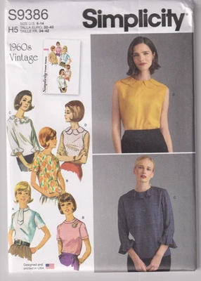 9386 SIMPLICITY AÑOS 60 Vintage - BLUSA con detalles de escote - Talla 6/8/10/12/14 Foto 1 de 2