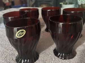 Set of 6 Vintage Anchor Hocking Royal Ruby Swirl pattern 8 oz. Flat Tumblers - Picture 1 of 7