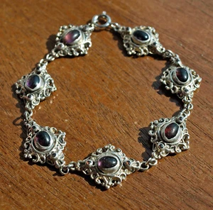 Burmese? Onate Silver, Amethyst and Ruby/Garnet? Bracelet, Elegant - Picture 1 of 8