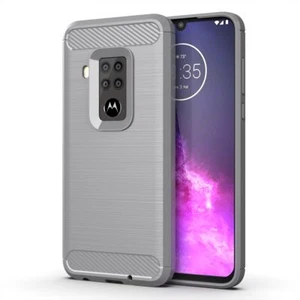 Etui Komórka Ochrona do Motorola One Zoom Case Cover Bumper Wygląd włókna węglowego Szary - Zdjęcie 1 z 2