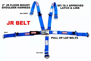 RACERDIRECT MIDGETS RACE HARNESS 5 POINT LATCH SYSTEM SFI 16.1 FLOOR MOUNT BLUE - Picture 1 of 5
