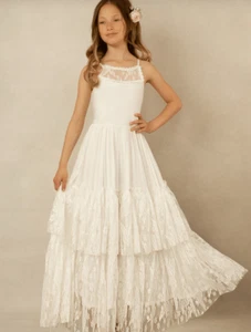 Joyfolie Mia Joy Catrin Shell Lace ivory langes Kleid 14 Mädchen Boho Braut Western - Bild 1 von 17