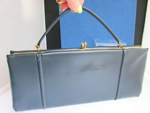 Vintage HL USA Harry Levine Navy Blue Faux Patent Leather Clutch Purse Handbag - Picture 1 of 9