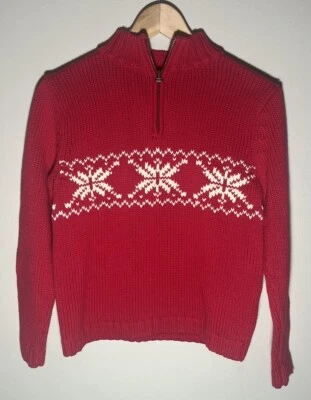 Lands End Sweater Red 1/4 Zip Mock Neck 100% Cotton Youth Large (14-16) Vintage - Image 1 of 4