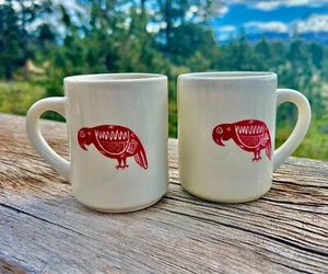 MIMBRENO Pipestone China Santa Fe Rail Coffee Mug Replica Burgundy Quail Pair - Picture 1 of 1