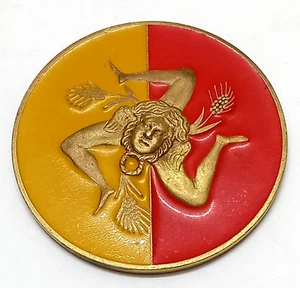 Gold-Plated Sicilian Triskelion Medallion Metal Enamel Finish Rare Collectible - Picture 1 of 10