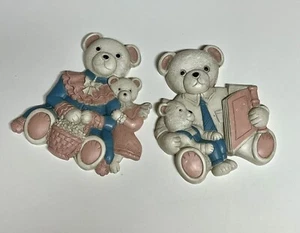 Vintage Homco Two Piece Bear Wall Plaque Decor Pink Blue Nursery Child - Picture 1 of 6