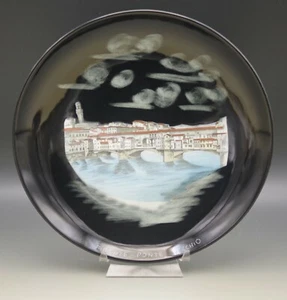 ITALIAN CERAMIC FIRENZE FLORENCE PONTE VECCHIO BRIDGE SOUVENIR PLATE BLACK - Bild 1 von 5