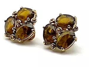 Vintage Monet Clip on Earrings Gold Metal Yellow Stones Glass - Picture 1 of 13