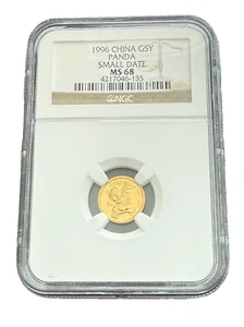China 1996 1/20 oz Gold 5 Yuan NGC MS68 Panda Small Date - Bild 1 von 2