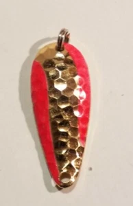 Vintage Fischköder handgehämmerter Messinglöffel handbemalt orange gestreift ""Wonderlure - Bild 1 von 6