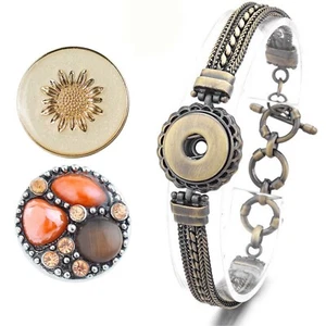 Snap Jewelry Set - 2 Snap Ginger Charm Buttons, 1 Brass 9 inch Bracelet Bundle - Picture 1 of 12