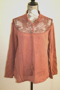 Free People Modern Romance Gauze and Lace Top Feminine Boho Pink LARGE EUC - Picture 1 of 10