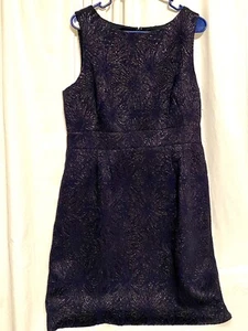 Tahari Arthur Levine Talla 14 Azul Marino Contorneado Jacquard Forrado Elegante Profesional - Imagen 1 de 9
