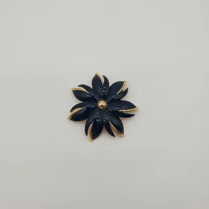 Vintage Gold Tone and Navy Enamel Floral Brooch - Picture 1 of 6