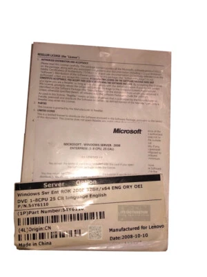 54Y6110 I Brand New Lenovo Windows Server Enterprise 2008 ROK 32Bit x64 License - Image 1 of 3