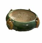 Ceramic Mud Man Fisherman Frog Bamboo Green Pottery Planter Asian Theme Vintage