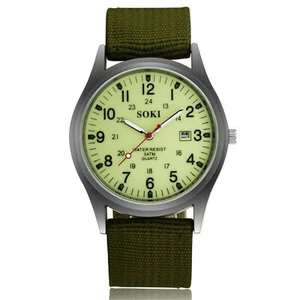 Men's Army Military Luminous 24 Hours Dial Nylon Strap Date Quartz Wrist Watch - Picture 1 of 5