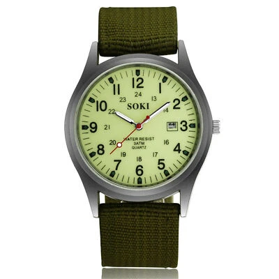 Men's Army Military Luminous 24 Hours Dial Nylon Strap Date Quartz Wrist Watch - Image 1 of 4