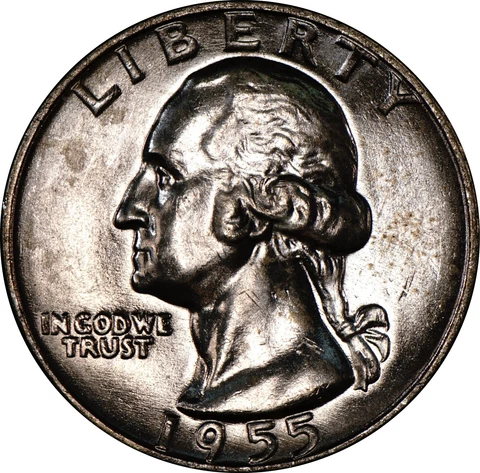 1955-D Washington 90% Silver Quarter Uncirculated Toning, 157 Cover