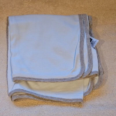 MANTA RECEPTORA CARTERS BEBÉ NIÑO FINA BLANCA AZUL RAYAS GRIS RIBETE ALGODÓN Foto 1 de 4