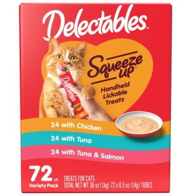 Hartz Delectables Squeeze Up Wet Cat Treat Variety Pack, 0.5oz Tube (72 Count)