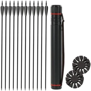 12pc 31inch Archery Carbon Arrows Hunting 3'' Vanes OD 7.8mm with Arrows Quiver - Picture 1 of 44