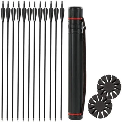 12pc 31inch Archery Carbon Arrows Hunting 3'' Vanes OD 7.8mm with Arrows Quiver - Image 1 of 4
