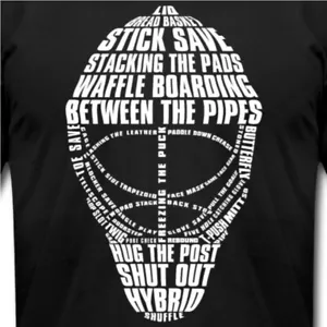NUEVO Máscara de Hockey Goalie Tipografía Camiseta Para Hombre Mangas Cortas Pequeñas Negra - Imagen 1 de 2