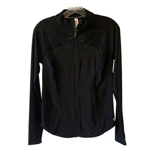 Betsey Johnson Performance schwarze Activewear-Jacke mit durchgehendem Reißverschluss und Netzrücken neu mit Etikett XS - Bild 1 von 9
